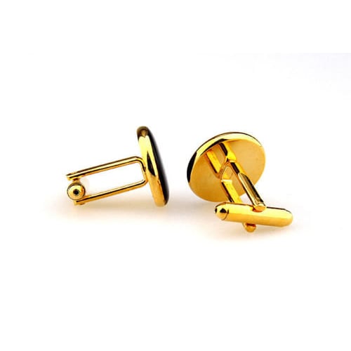 Gold and Black Classic Round Formal Wear Tux Cufflinks Cuff Links Image 3