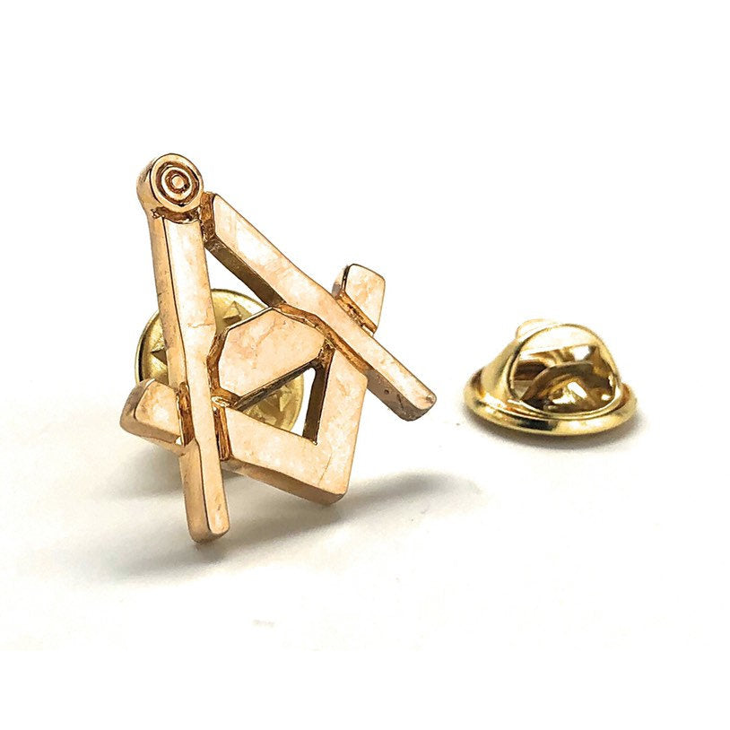 Enamel Pin Masonic Symbol Lapel Pin Freemason Collector Gold Tone Cut Out Compass and Square Tie Tack Comes with Gift Image 1