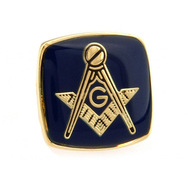 Enamel Pin Masonic Symbol Lapel Pin Freemason Blue Enamel Gold Collector Silver Tone Cut Out Compass and Square Tie Tack Image 2