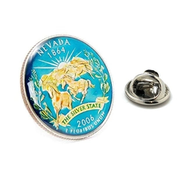 Enamel Pin Hand Painted Nevada State Quarter Enamel Coin Lapel Pin Tie Tack Collector Pin Blue Travel Souvenir Coins Image 1
