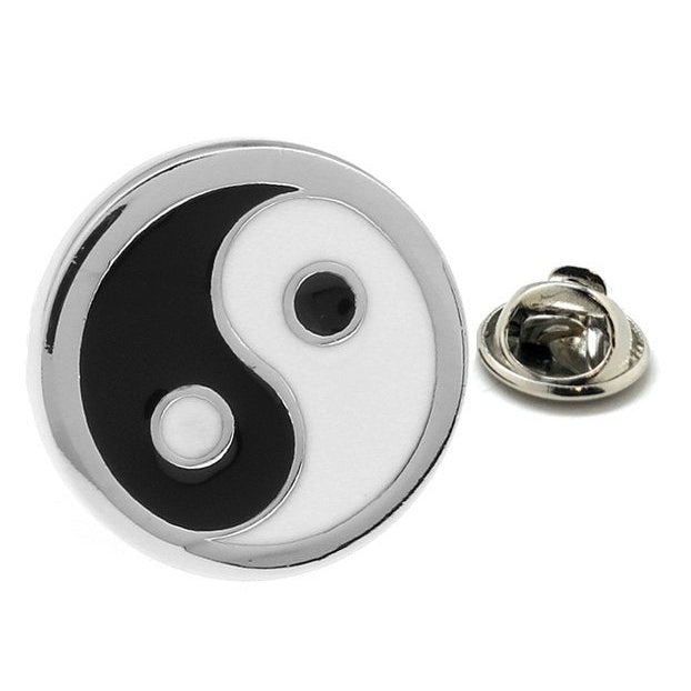 Enamel Pin Yin and Yang Lapel Pin Silver White Black Enamel Tie Tack Collector Pin Life Balance in Life Comes with Gift Image 1