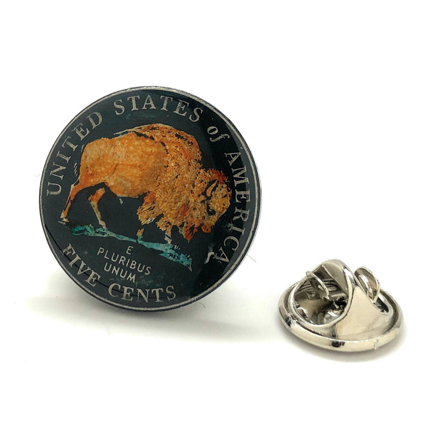 Enamel Pin Lapel Pin US Buffalo Nickel Enamel Coin Hand Painted  Bison Tie Tack Pins Gifts for Dad Coins  Missionary Image 1