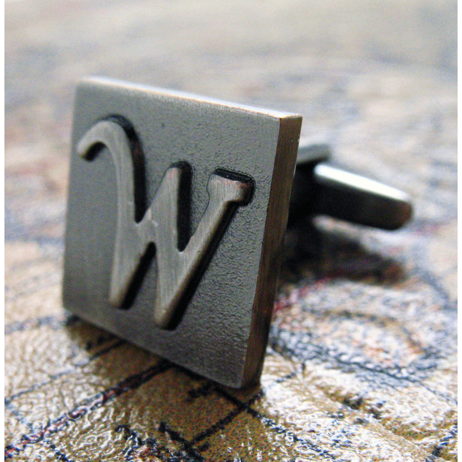 W Initial Cufflinks Gunmetal Square 3-D Letter W Vintage English Letters Cuff Links Initials for Groom Father of the Image 1