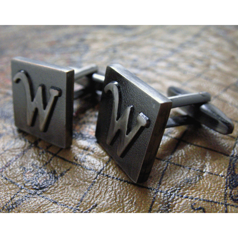 W Initial Cufflinks Gunmetal Square 3-D Letter W Vintage English Letters Cuff Links Initials for Groom Father of the Image 2