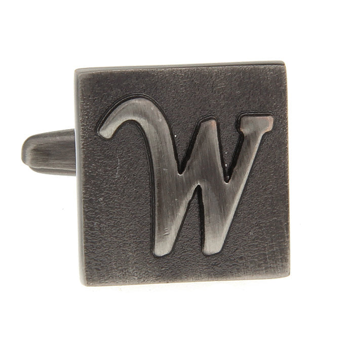 W Initial Cufflinks Gunmetal Square 3-D Letter W Vintage English Letters Cuff Links Initials for Groom Father of the Image 4
