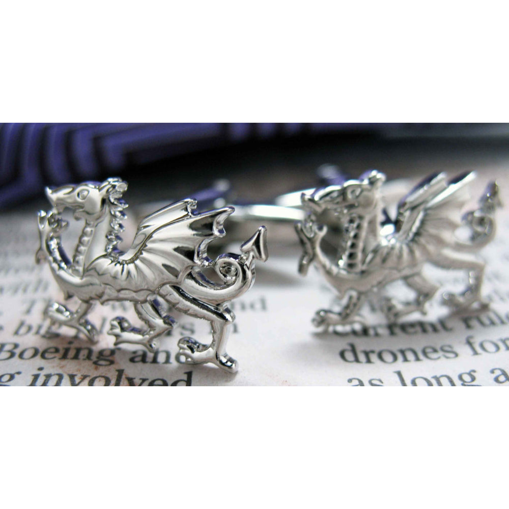 Silver Welsh Dragon Cufflinks Silver Tone Cut Out Cuff Links Image 2