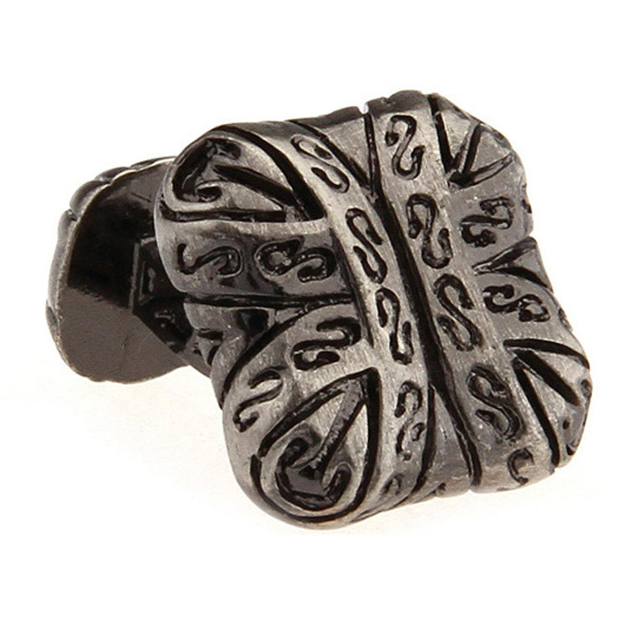 Gothic Look Cufflinks Straight Post Vintage Design Gunmetal Ribbon Wrap Heavy High Intricate Details Style Heavy Casting Image 1