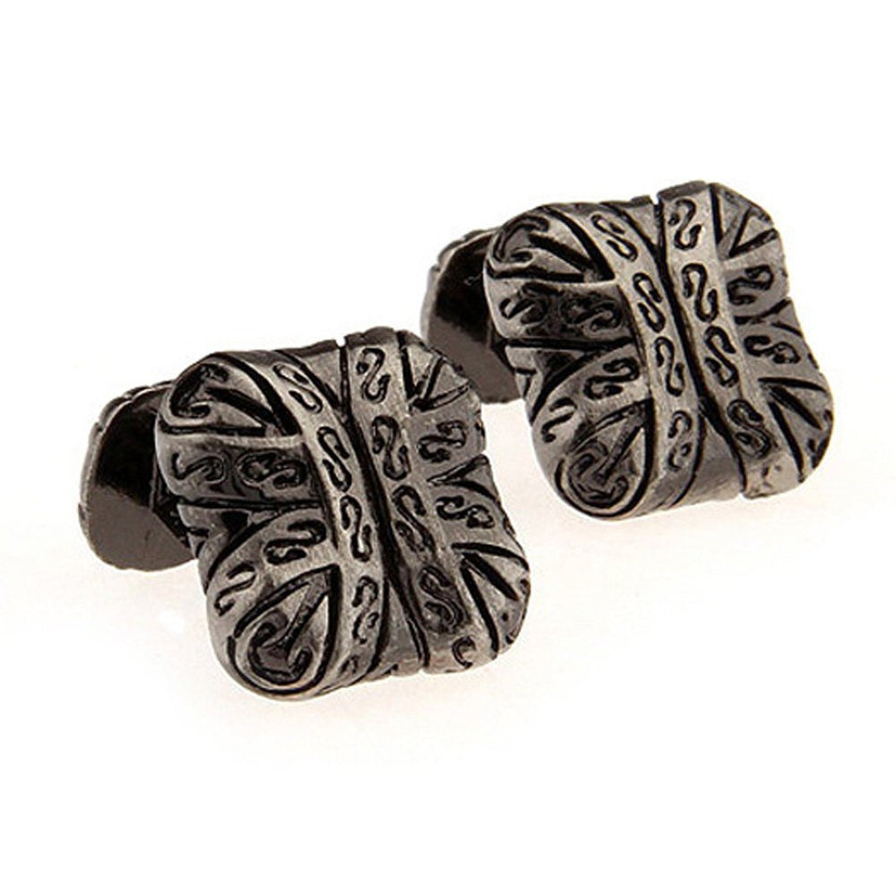 Gothic Look Cufflinks Straight Post Vintage Design Gunmetal Ribbon Wrap Heavy High Intricate Details Style Heavy Casting Image 2
