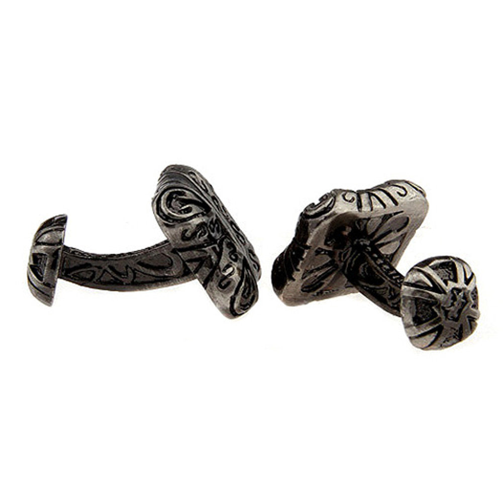 Gothic Look Cufflinks Straight Post Vintage Design Gunmetal Ribbon Wrap Heavy High Intricate Details Style Heavy Casting Image 3