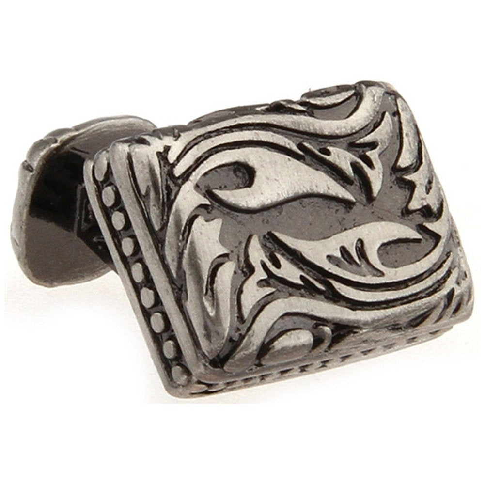Gothic Cufflinks Designer Sculpted Unique Celtic Leaves Rectangular Antique Gunmetal Jewelry Detailed Cuff links Image 1
