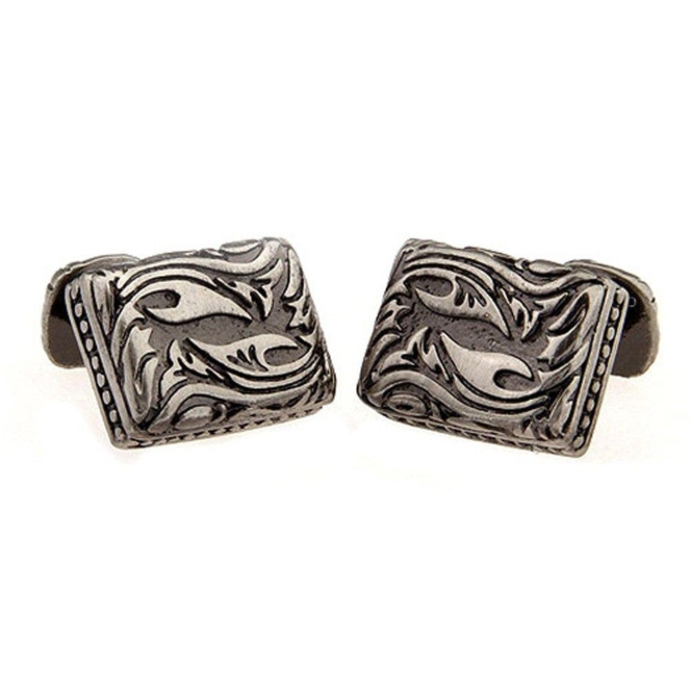 Gothic Cufflinks Designer Sculpted Unique Celtic Leaves Rectangular Antique Gunmetal Jewelry Detailed Cuff links Image 2