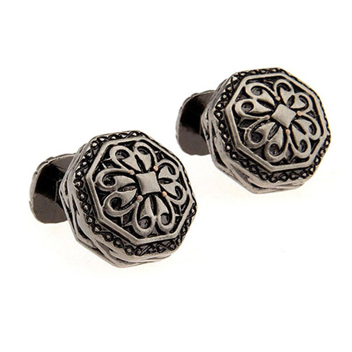 Cufflinks Gothic Design Sculpted Unique Sparta Octagon Gunmetal Cuff links Vintage Straight Post Heavy Style Gifts for Image 2