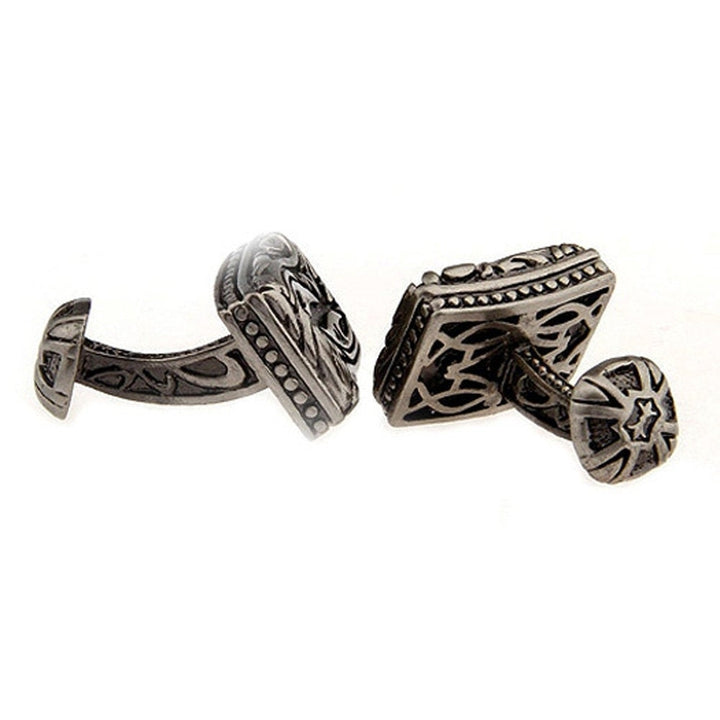 Gothic Cufflinks Designer Sculpted Unique Celtic Leaves Rectangular Antique Gunmetal Jewelry Detailed Cuff links Image 3