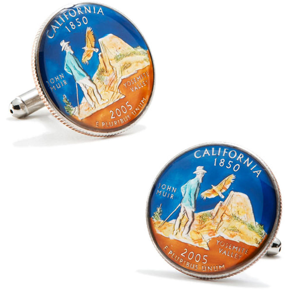 Enamel Cufflinks Hand Painted California State Quarter Authentic US Yosemite Cuff Links Unique Gift Enamel Coin Jewelry Image 1