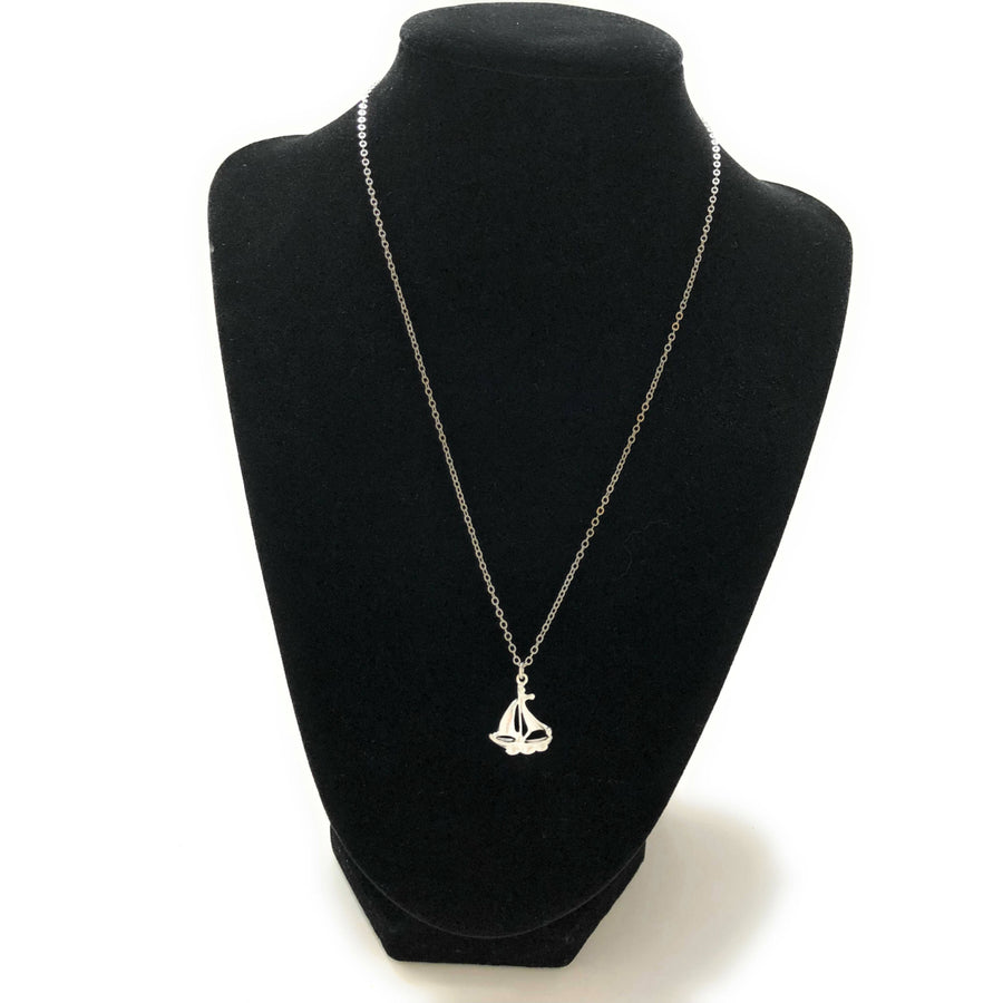 Necklace Sail Boat 14K White Gold Plated 16" Necklace Comes with Gift Box Image 1