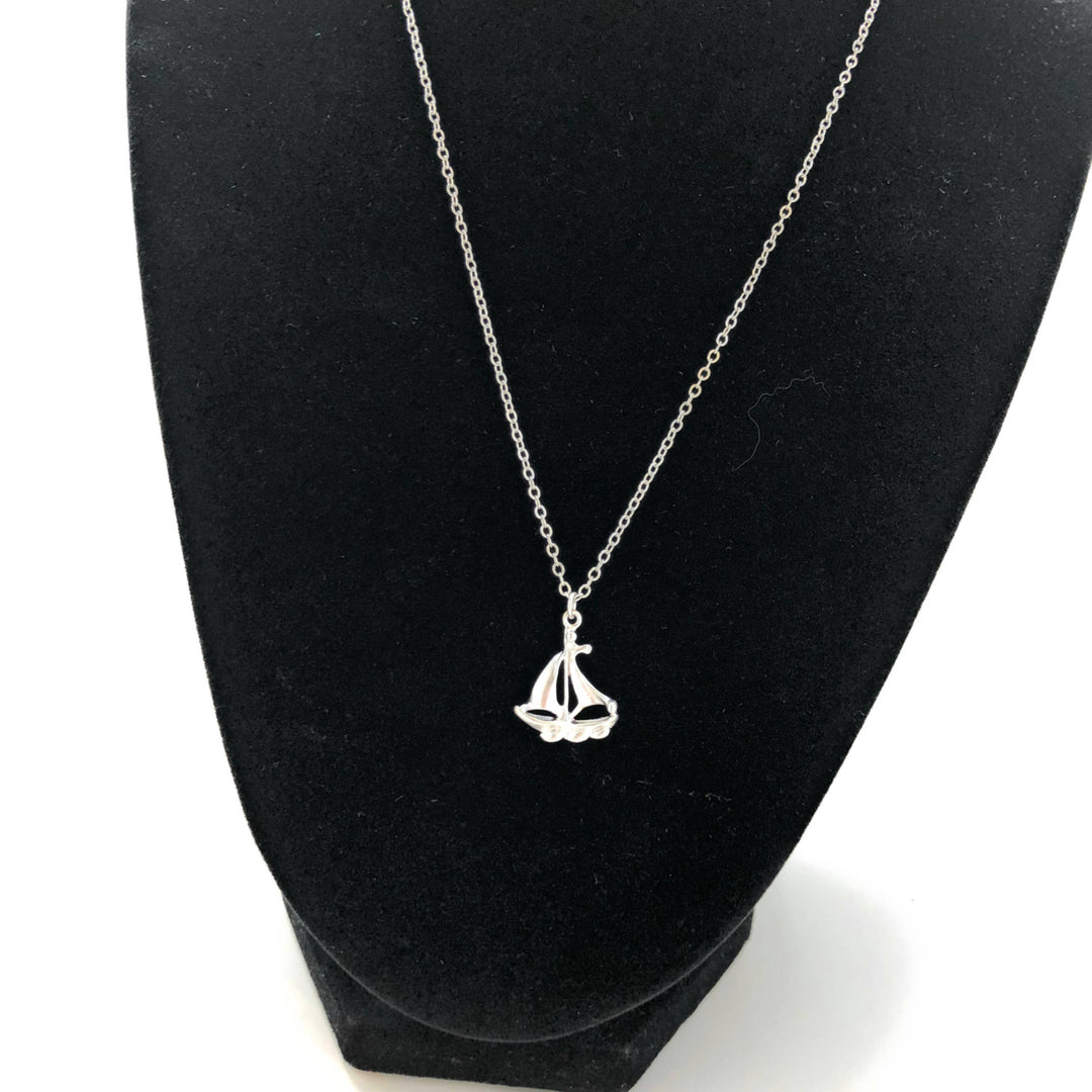 Necklace Sail Boat 14K White Gold Plated 16" Necklace Comes with Gift Box Image 2