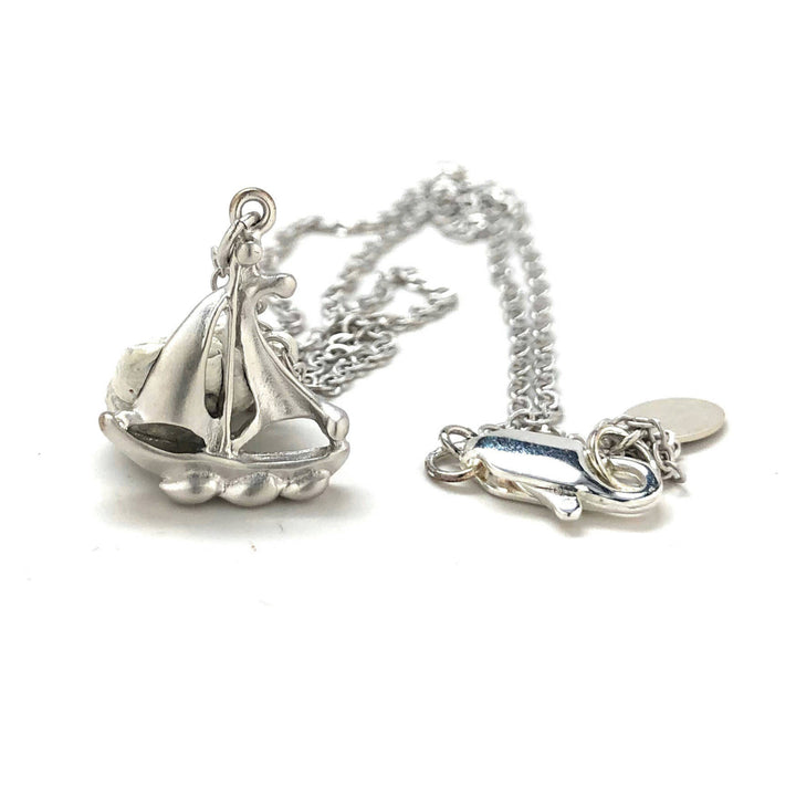 Necklace Sail Boat 14K White Gold Plated 16" Necklace Comes with Gift Box Image 3