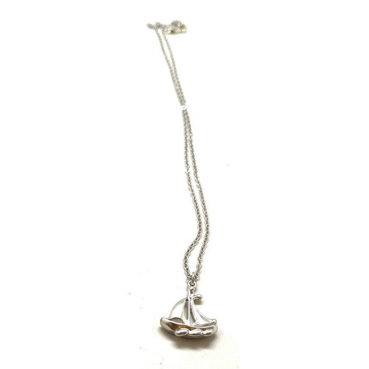 Necklace Sail Boat 14K White Gold Plated 16" Necklace Comes with Gift Box Image 4