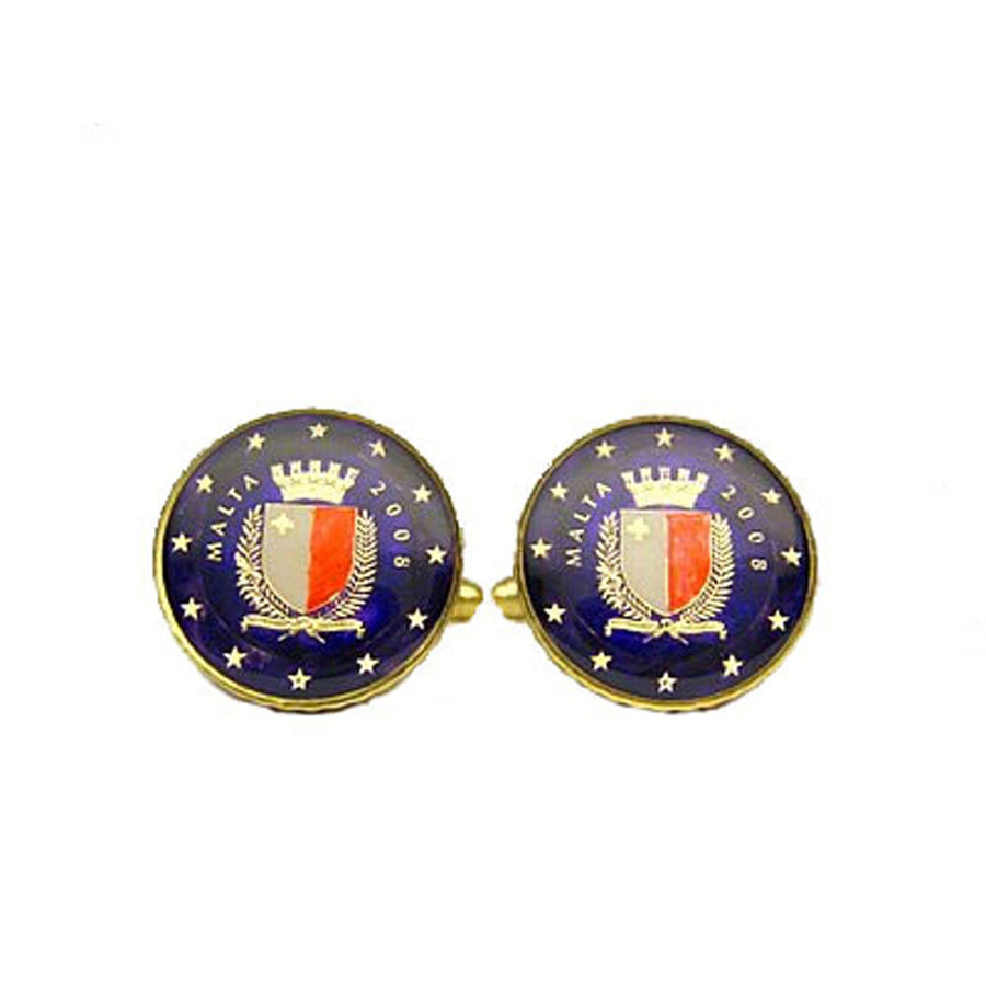 Enamel Cufflinks Hand Painted Malta Blue Enamel Colorful Shield Royal Enamel Coin Jewelry Cuff Links Keepsake Very Cool Image 1
