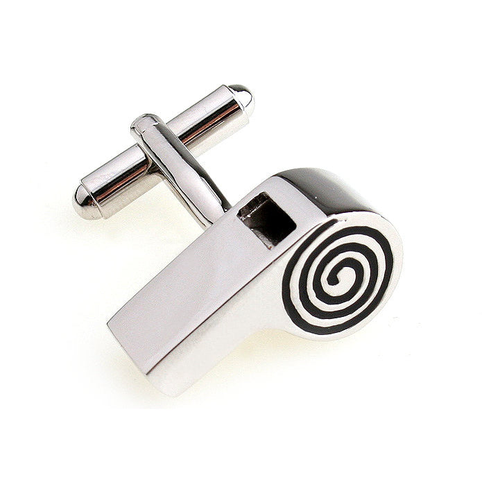 Silver Whistle Sports Collection Silver Tone Blow the Ref Whistle Referee Cuff Links Comes with Gift Box Image 1