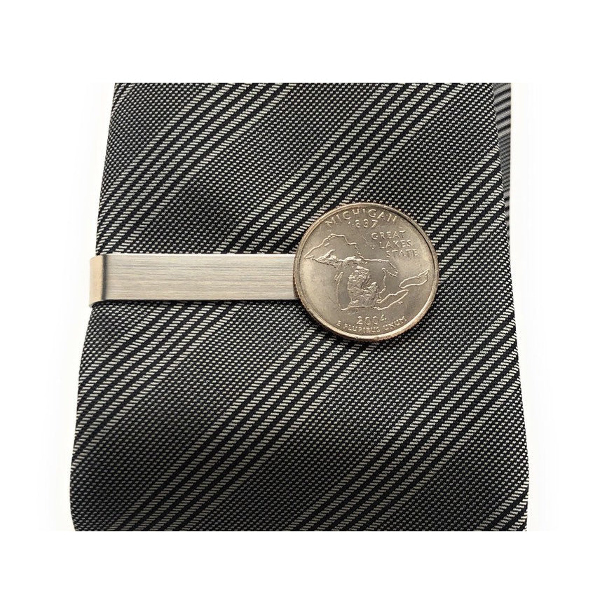 Tie Clip Michigan State Quarter Enamel Coin Tie Bar Souvenir Coins Keepsakes Cool Fun Collector Gift Box Image 1