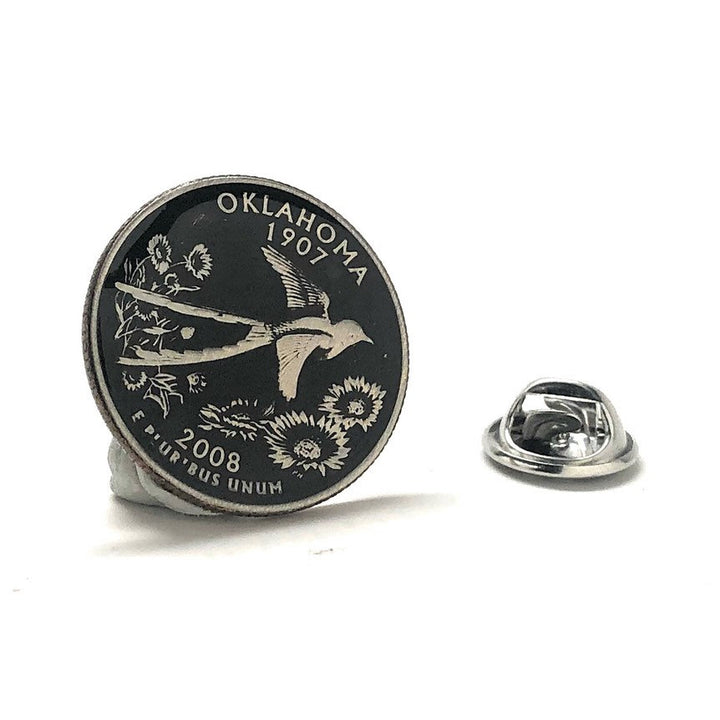 Enamel Pin Hand Painted Oklahoma State Quarter Black Enamel Coin Lapel Pin Collector Pin Tie Tack Travel Souvenir Coins Image 1