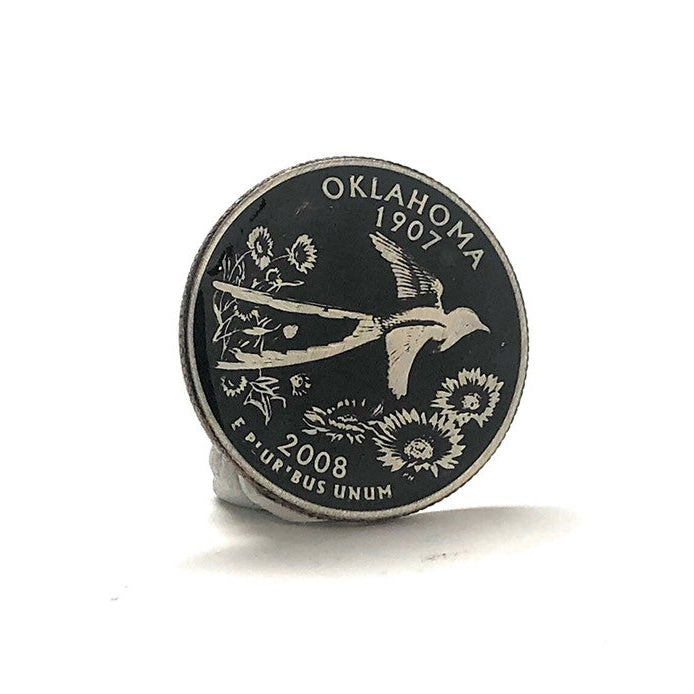 Enamel Pin Hand Painted Oklahoma State Quarter Black Enamel Coin Lapel Pin Collector Pin Tie Tack Travel Souvenir Coins Image 2