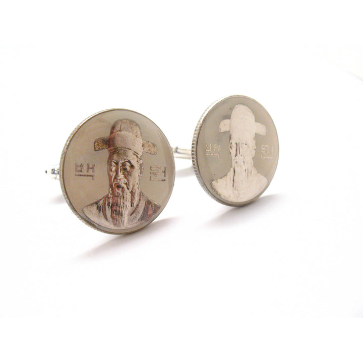Enamel Cufflinks Hand Painted Confucius Chinese Philosopher The Master Enamel Coin Jewelry Money Brings Very Good Luck Image 2