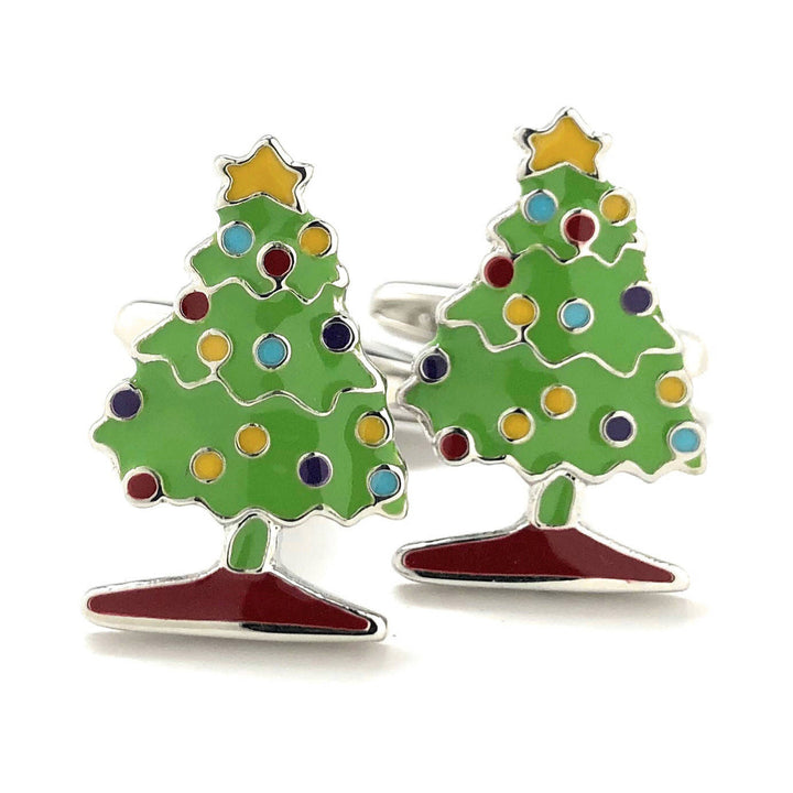 O Christmas Tree O Christmas Tree Holiday Cufflinks Green Creatively Decorated Fun Cool Work Party Unique Cuff Links Image 1