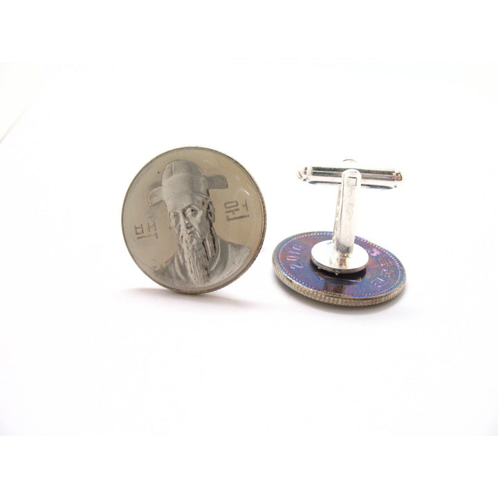 Enamel Cufflinks Hand Painted Confucius Chinese Philosopher The Master Enamel Coin Jewelry Money Brings Very Good Luck Image 4