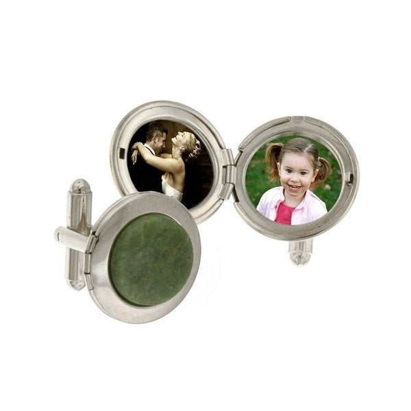 Jade Locket Cufflinks Jewelry Silver Cufflinks Round Oval Cuff Links Personalized Gift Image 1