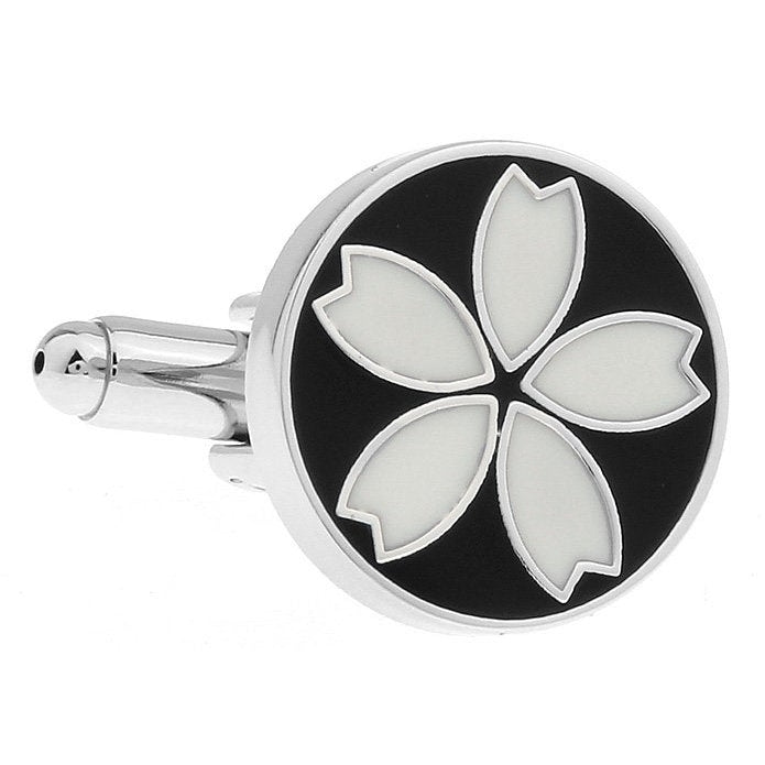 Black with white Background Forget Me not Flower Cufflinks Cuff Links Image 1