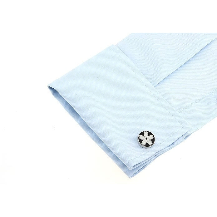Black with white Background Forget Me not Flower Cufflinks Cuff Links Image 3