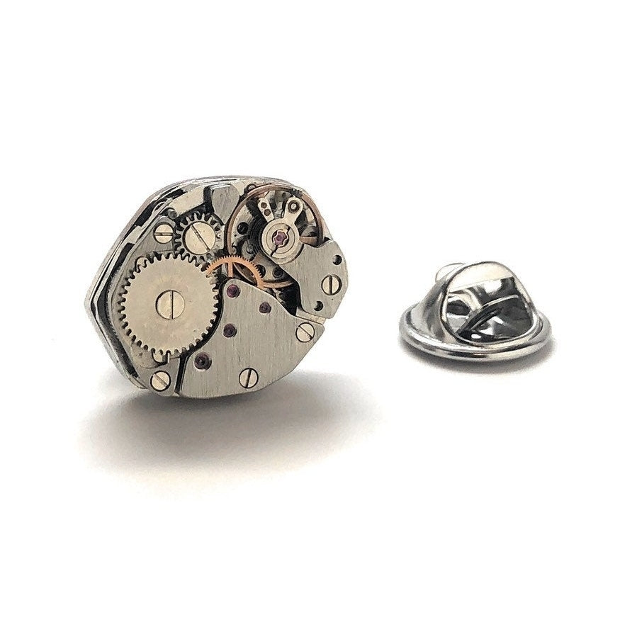 Watch Movements Lapel Pin Steampunk Silver Deconstructed Enamel Pin Tie Tack Engineering Engineer   Tie Pin Image 1