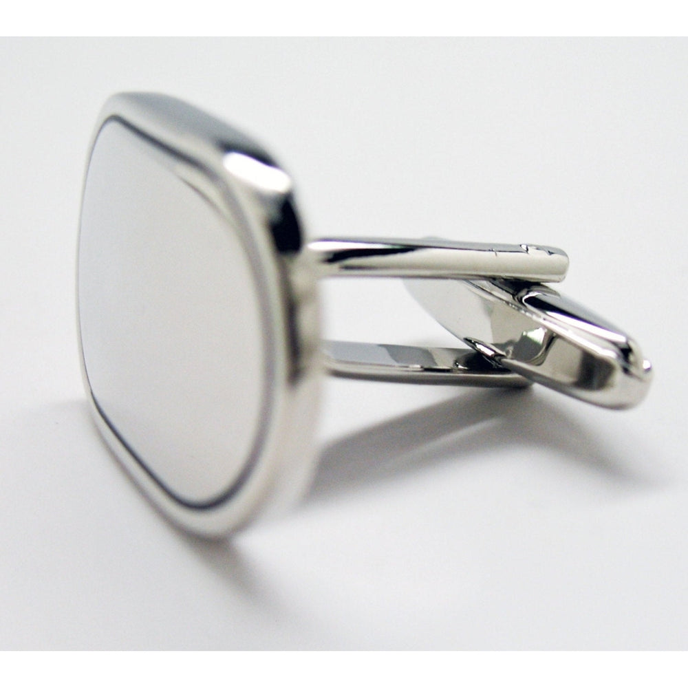 Mirror Finish Cufflinks Silver Tone Oval Shape Classic Gentlemen Cuff Links Image 2