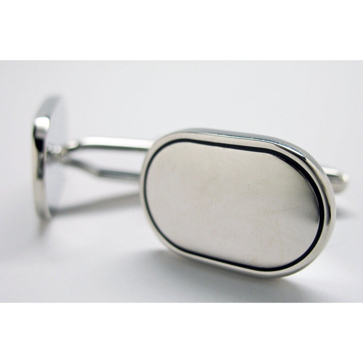 Mirror Finish Cufflinks Silver Tone Oval Shape Classic Gentlemen Cuff Links Image 3