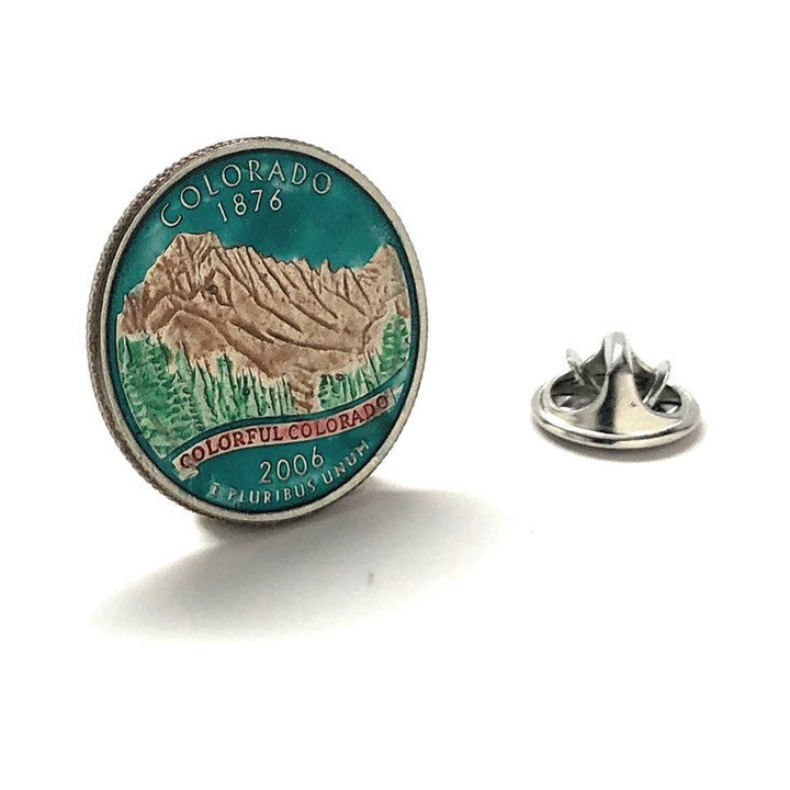 Enamel Pin Hand Painted Colorado State Quarter Coin Lapel Pin Tie Tack Travel Souvenir Coins Green Rock EditionComes Image 1