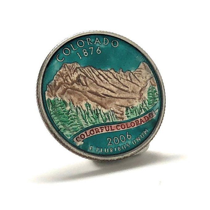 Enamel Pin Hand Painted Colorado State Quarter Coin Lapel Pin Tie Tack Travel Souvenir Coins Green Rock EditionComes Image 2