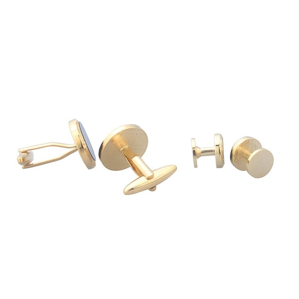 Gold Tone Black Onxy Cufflinks with Matching Shirt Studs Gold Rim with Cuff Links Shirt Studs Comes with Gift Box Image 3