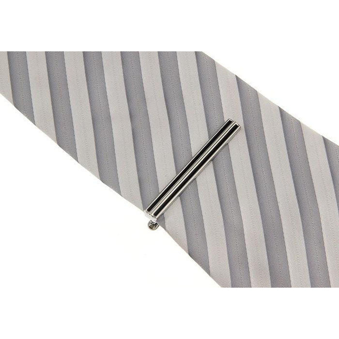 Black Stripe Classic Mens Tie Clip Tie Bar Silver Tone Very Cool Comes with Gift Box Image 1
