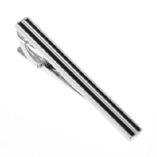 Black Stripe Classic Mens Tie Clip Tie Bar Silver Tone Very Cool Comes with Gift Box Image 3