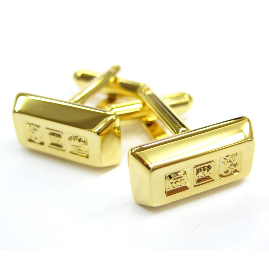 Gold Plated Bullion Bar Financial Rich Fort Knox Cufflinks Cuff Links Image 1