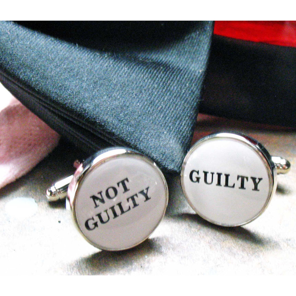 Guilty Not Guilty Cufflinks Round White and Black Enamel Legal Decision Maker Judge Lawyers Cufflinks Image 2