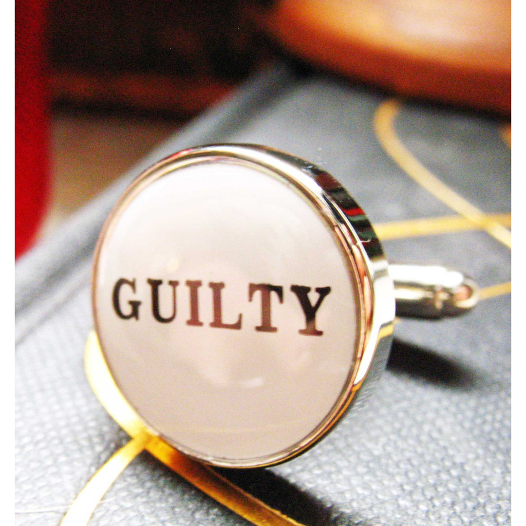Guilty Not Guilty Cufflinks Round White and Black Enamel Legal Decision Maker Judge Lawyers Cufflinks Image 3