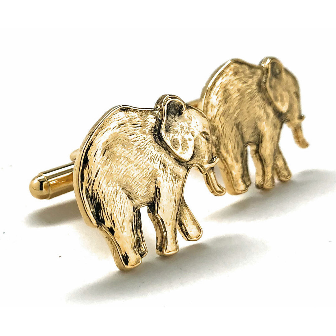 Elephant Cufflinks Gold Tone Majestic Antique Beautiful Walking Elephant Cool Cuff Links Comes with Gift Box Image 1