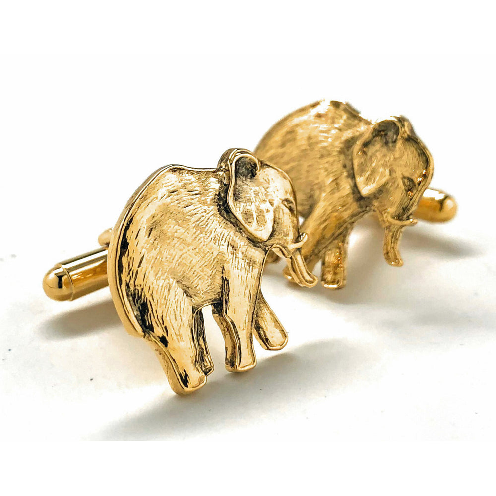 Elephant Cufflinks Gold Tone Majestic Antique Beautiful Walking Elephant Cool Cuff Links Comes with Gift Box Image 2
