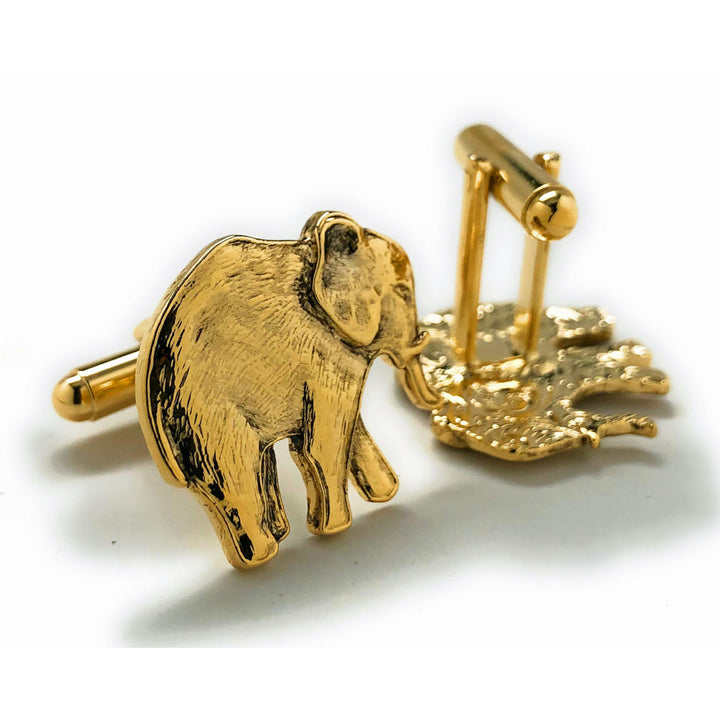 Elephant Cufflinks Gold Tone Majestic Antique Beautiful Walking Elephant Cool Cuff Links Comes with Gift Box Image 3