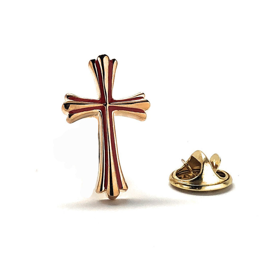 The Cross Enamel Pin Gold Red Black Silver Black Lapel Pin Round Gothic Tie Tack Religious Faith Holy Father Gifts for Image 1