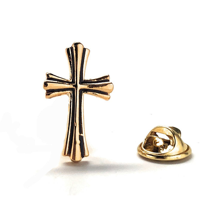 The Cross Enamel Pin Gold Red Black Silver Black Lapel Pin Round Gothic Tie Tack Religious Faith Holy Father Gifts for Image 2
