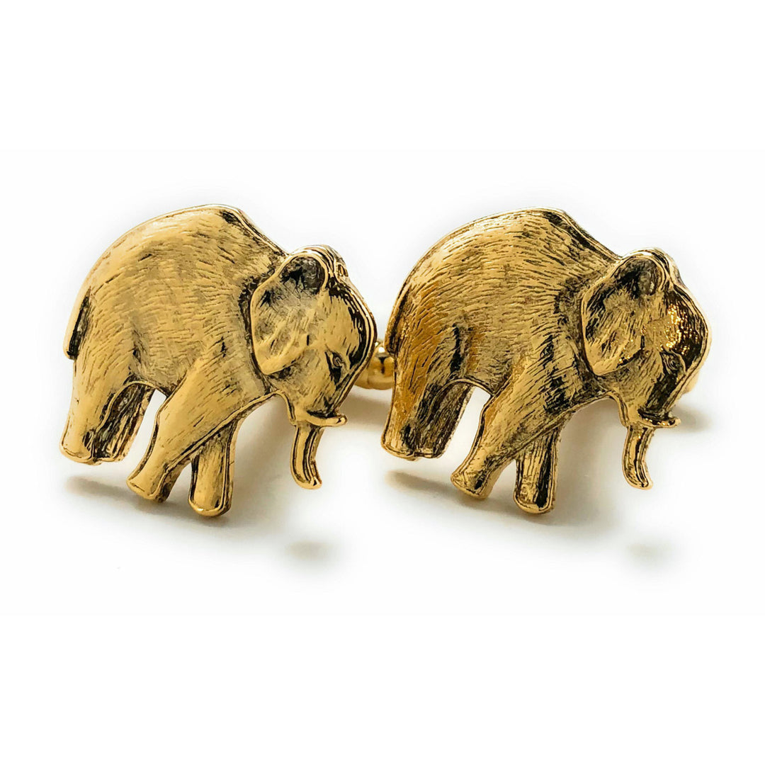 Elephant Cufflinks Gold Tone Majestic Antique Beautiful Walking Elephant Cool Cuff Links Comes with Gift Box Image 4